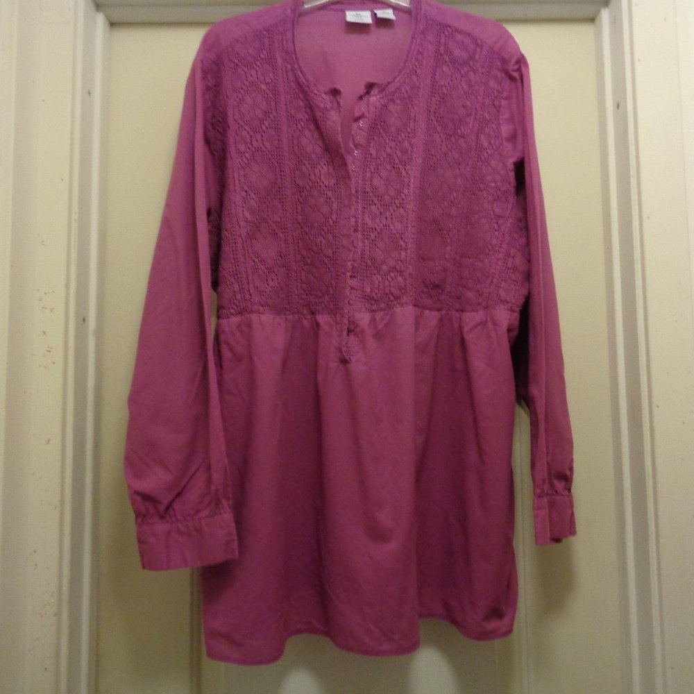 CARRIBBEAN JOE FUSHIA COTTON LACEY HOOKS AND EYES BLOUSE 3 X